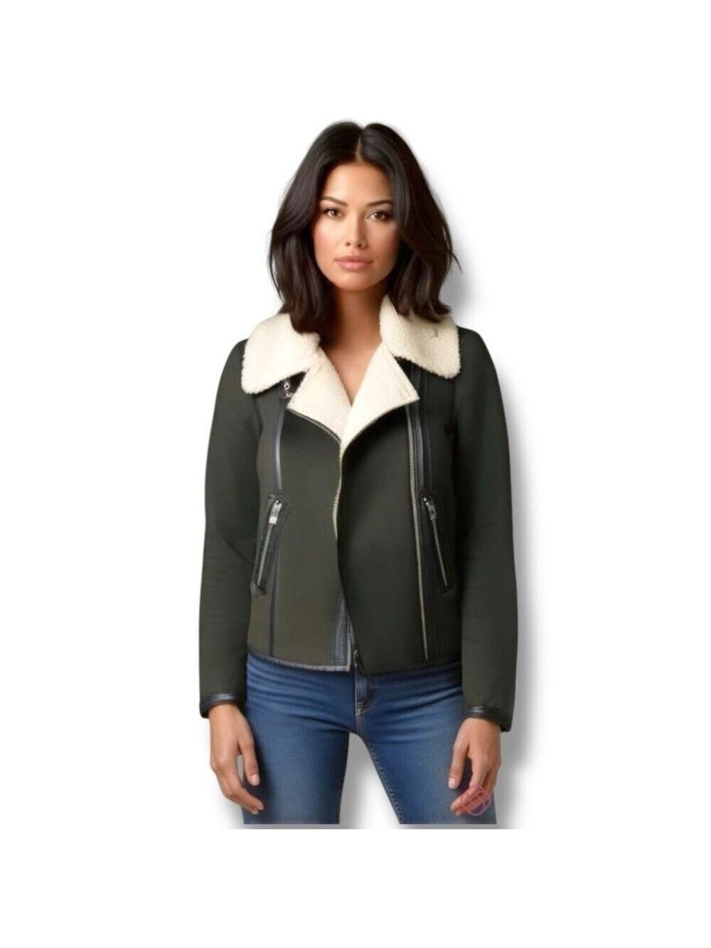 Aviator Bomber Jacket Coat Khaki Army Green Women’s Size XS